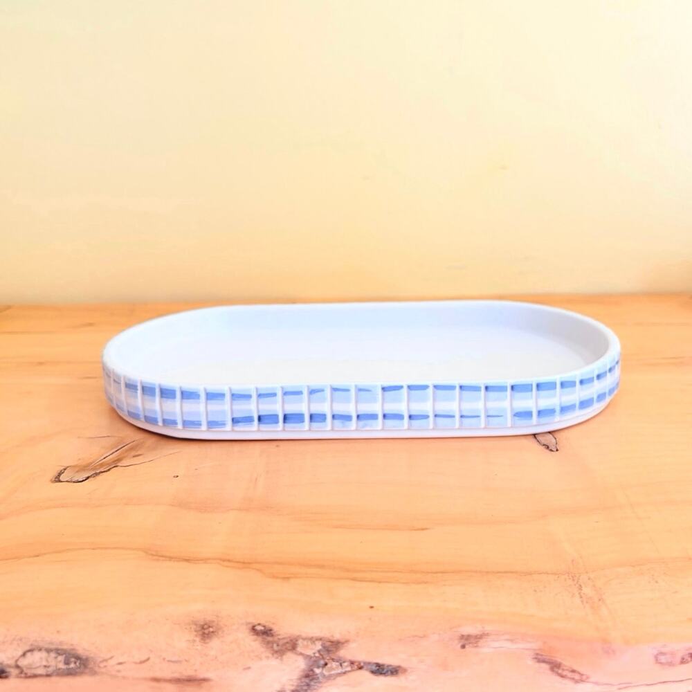 Ugg Ombre Blue White Ceramic Bathroom Tray Vanity Trinket Perfume Cologne